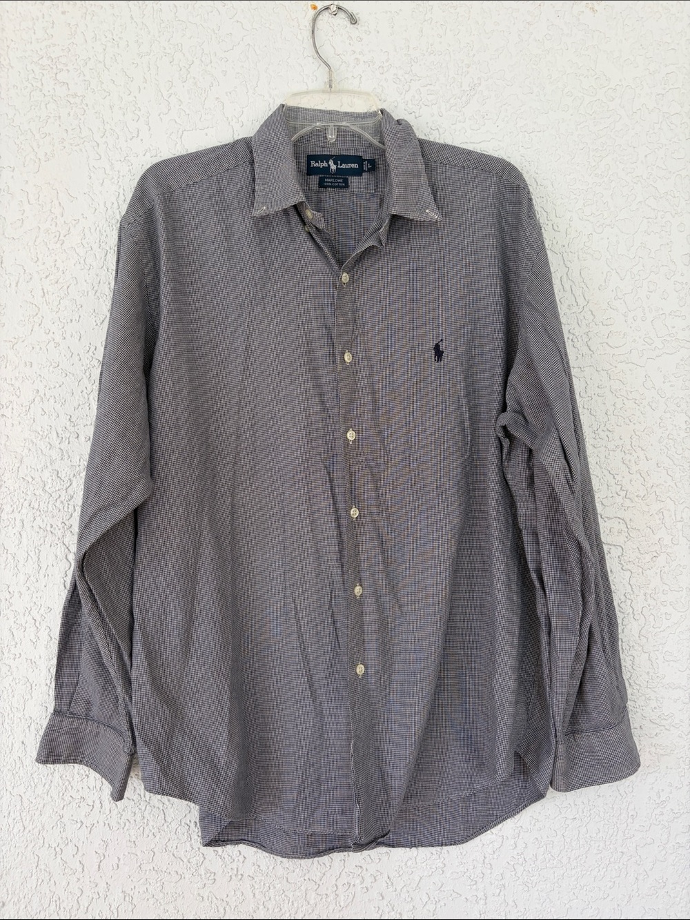 Ralph Lauren Men's Button-Down Shirt in Gray and white  Navy Polo Logo size L